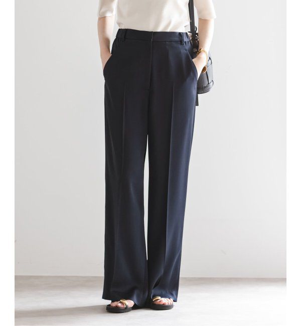 NOBLE「【洗える】ルナサテンベルテッドパンツ」|スラックス|ネイビー