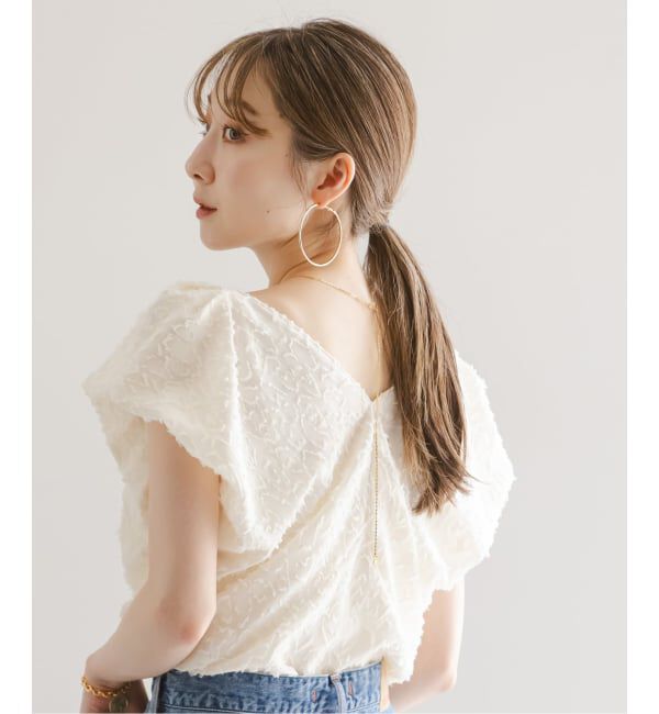 NOBLE「【洗える】レオパードジャガードデコルテVブラウス」|シャツ・ブラウス|