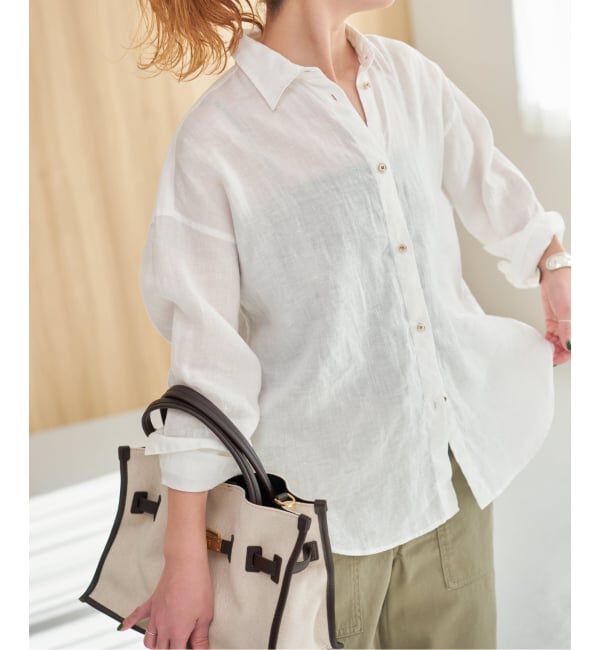 Spick and Span「《程よくすっきりサイズ》 80リネンカシュクール ミディシャツ」|シャツ・ブラウス|