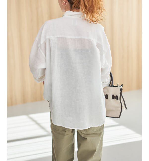 Spick and Span「《程よくすっきりサイズ》 80リネンカシュクール ミディシャツ」|シャツ・ブラウス|