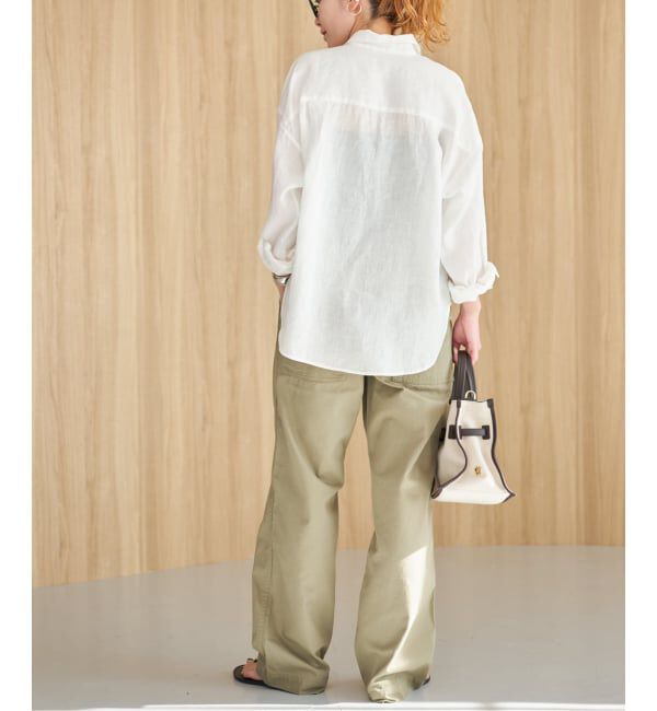 Spick and Span「《程よくすっきりサイズ》 80リネンカシュクール ミディシャツ」|シャツ・ブラウス|