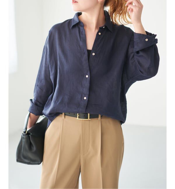 Spick and Span「《程よくすっきりサイズ》 80リネンカシュクール ミディシャツ」|シャツ・ブラウス|