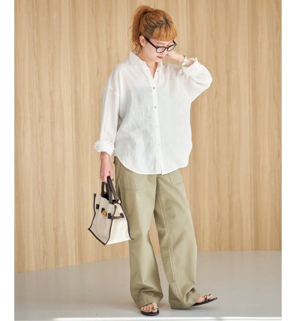 Spick and Span「《程よくすっきりサイズ》 80リネンカシュクール ミディシャツ」|シャツ・ブラウス|