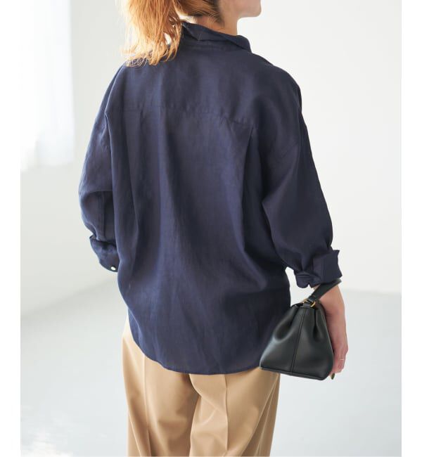 Spick and Span「《程よくすっきりサイズ》 80リネンカシュクール ミディシャツ」|シャツ・ブラウス|