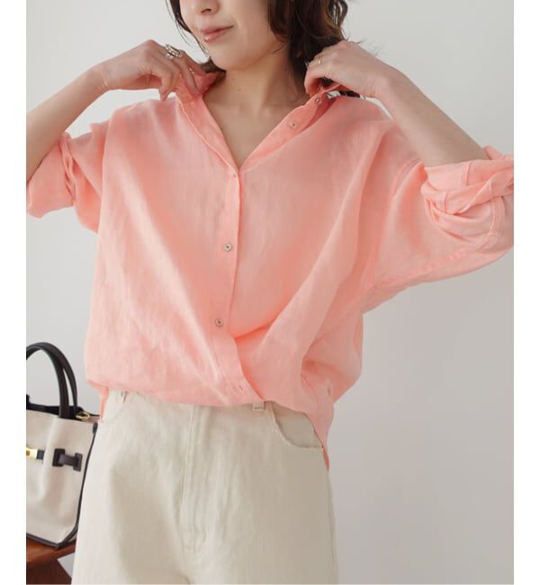 Spick and Span「《程よくすっきりサイズ》 80リネンカシュクール ミディシャツ」|シャツ・ブラウス|