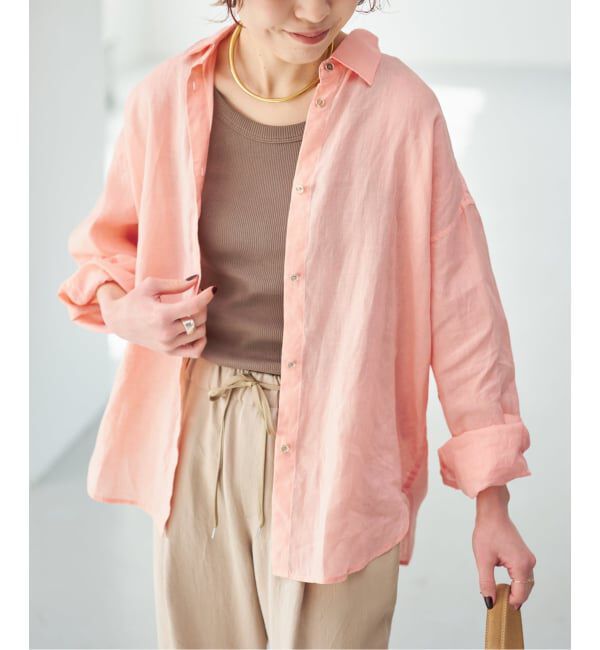 Spick and Span「《程よくすっきりサイズ》 80リネンカシュクール ミディシャツ」|シャツ・ブラウス|