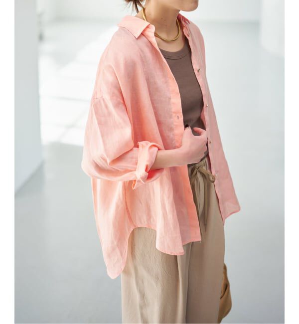 Spick and Span「《程よくすっきりサイズ》 80リネンカシュクール ミディシャツ」|シャツ・ブラウス|