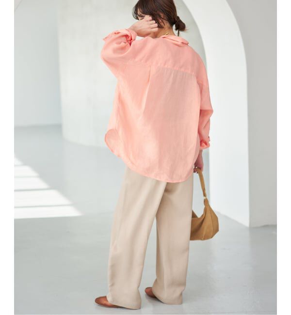 Spick and Span「《程よくすっきりサイズ》 80リネンカシュクール ミディシャツ」|シャツ・ブラウス|