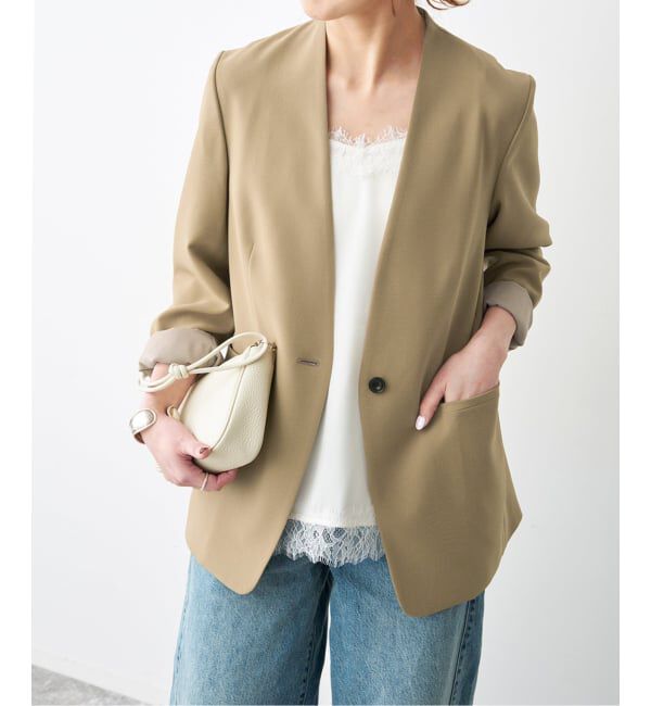 Spick and Span「《セットアップ可》トロストレッチVカラージャケット」|ノーカラージャケット|