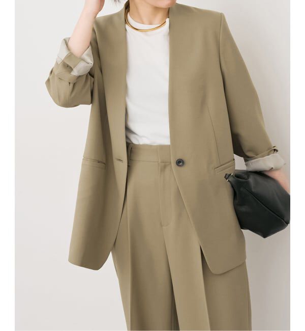 Spick and Span「《セットアップ可》トロストレッチVカラージャケット」|ノーカラージャケット|