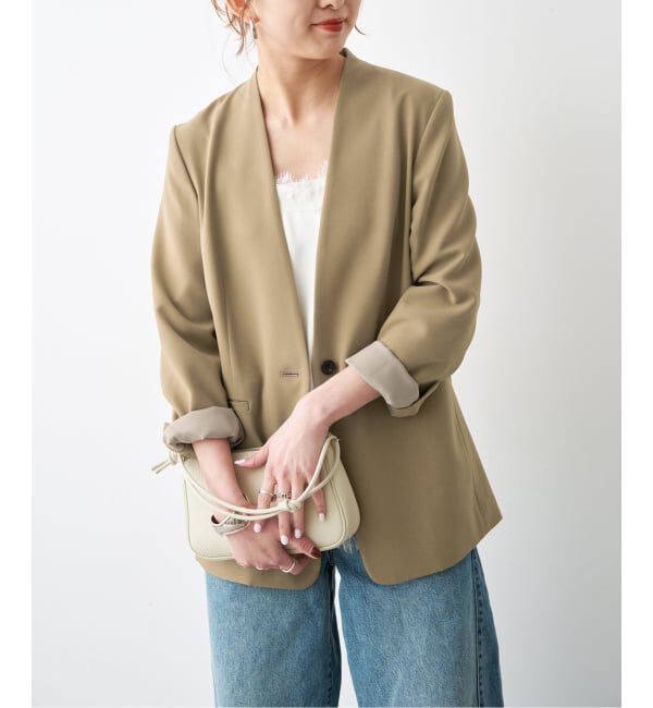 Spick and Span「《セットアップ可》トロストレッチVカラージャケット」|ノーカラージャケット|