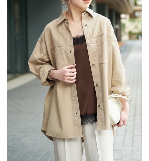 Spick and Span「ライトツイルオーバーシャツ」|シャツ・ブラウス|ベージュ