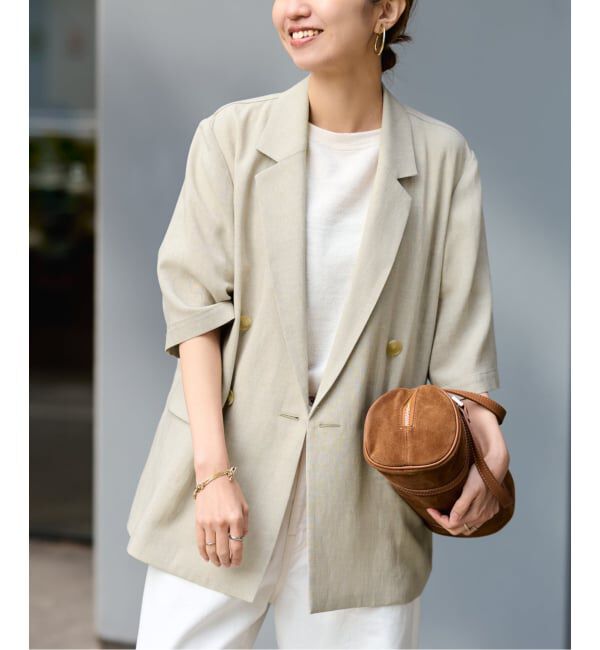 FRAMeWORK「ウォッシャブルハーフスリーブジャケット」|テーラードジャケット|ナチュラル