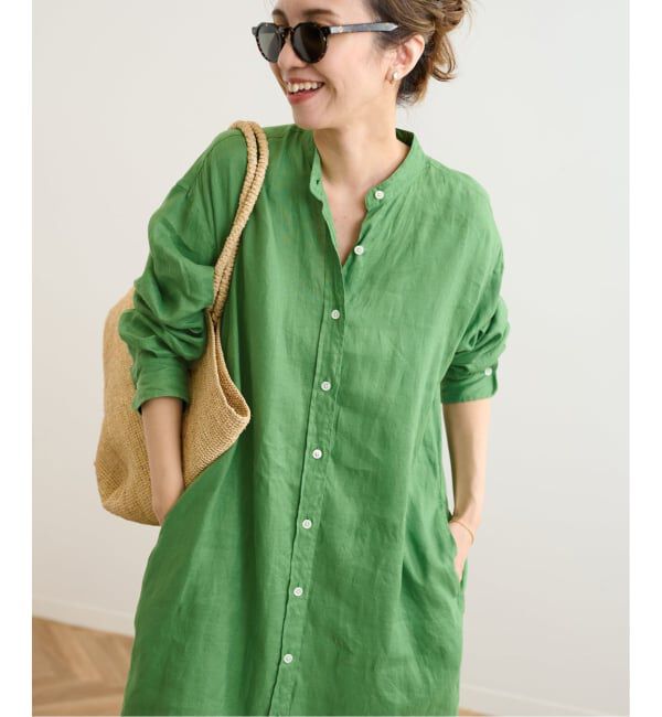 FRAMeWORK「≪一部カラーWEB限定 / 追加予約≫フレンチリネンシャツワンピース」|ワンピース|グリーン