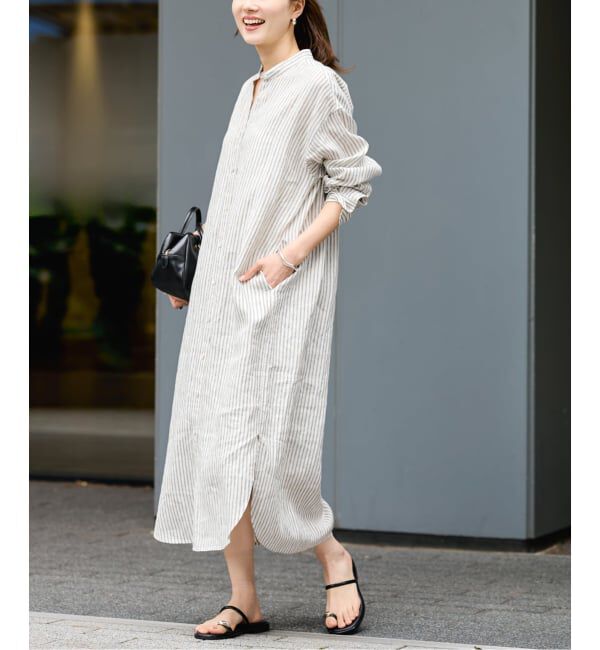 FRAMeWORK「≪一部カラーWEB限定 / 追加予約≫フレンチリネンシャツワンピース」|ワンピース|カーキ