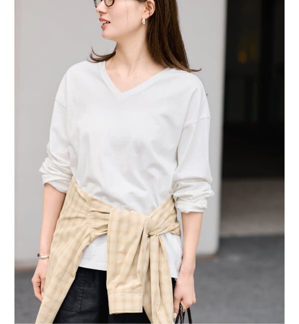 FRAMeWORK「《追加》ラフィー天竺Vネックプルオーバー」|Tシャツ・カットソー|ホワイト