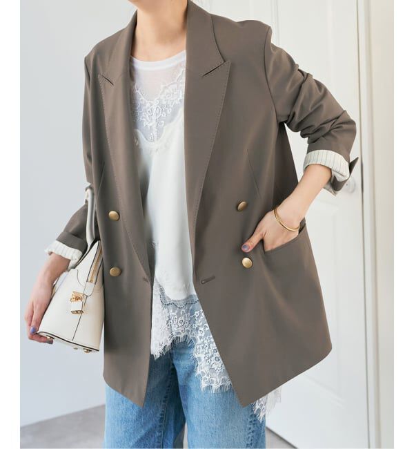 Spick and Span「《追加》プレーンウィーブダブルブレストジャケット」|テーラードジャケット|カーキ