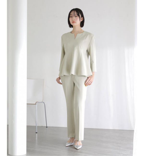  「【洗える】カーブネックフレアブラウス」|シャツ・ブラウス|