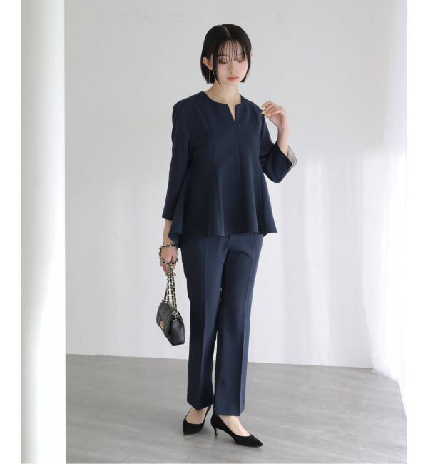  「【洗える】カーブネックフレアブラウス」|シャツ・ブラウス|