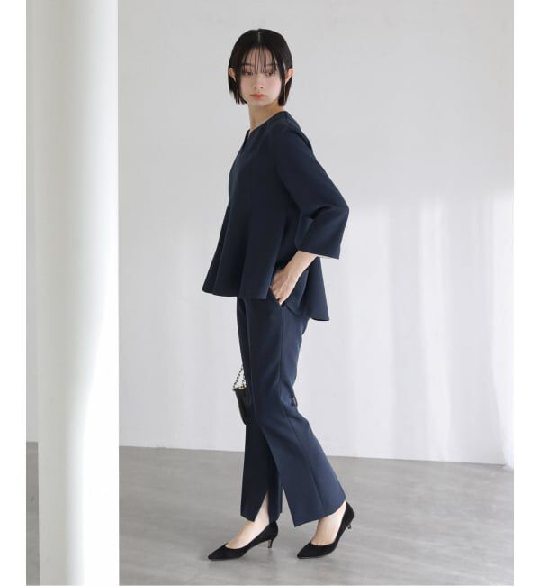  「【洗える】カーブネックフレアブラウス」|シャツ・ブラウス|