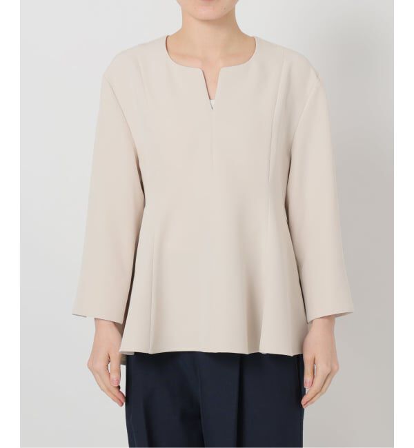  「【洗える】カーブネックフレアブラウス」|シャツ・ブラウス|