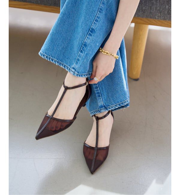  「《追加》3.5cmTストラップシアーパンプス」|パンプス|ブラウン