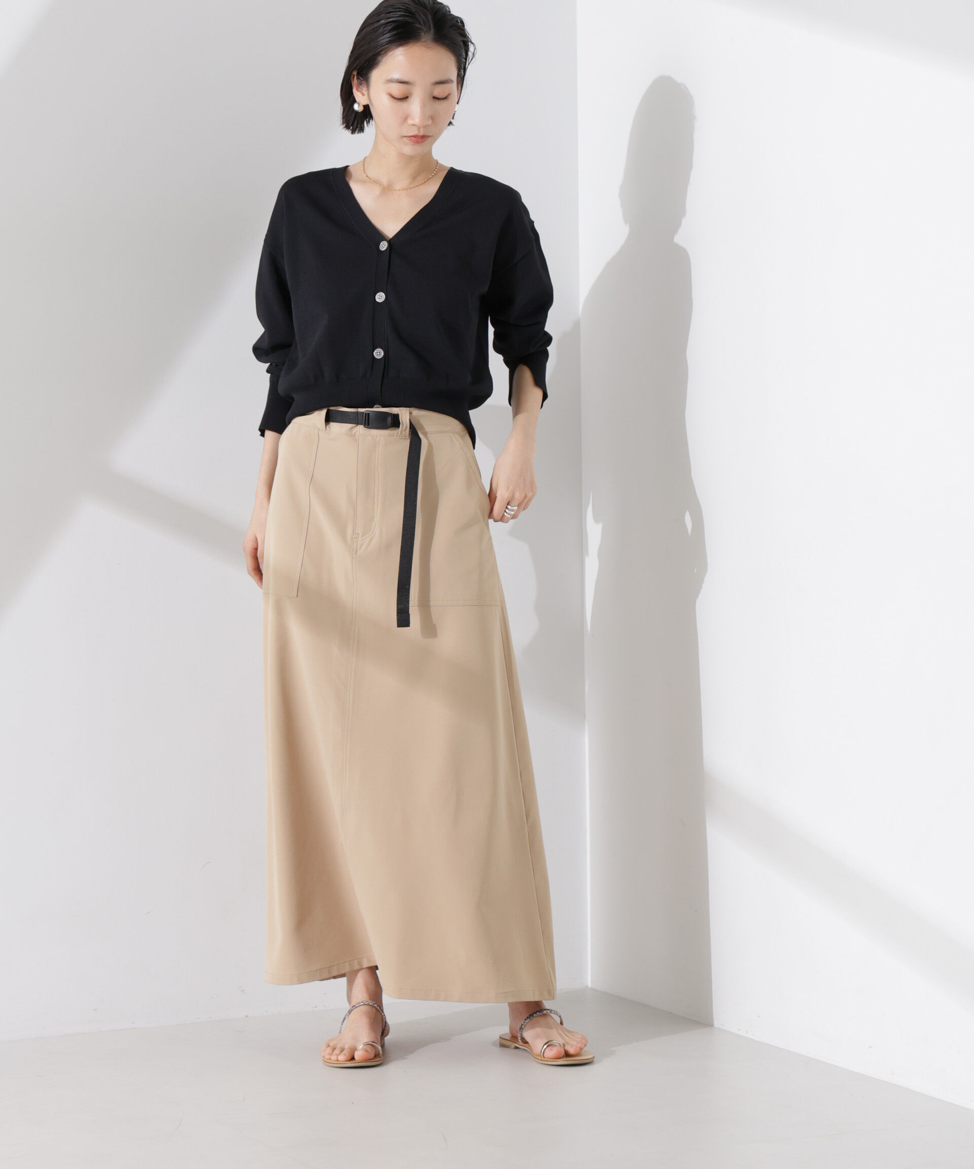 nano･universe「洗濯機洗い可UVカット接触冷感justVネックカーディガン」|ニット・セーター|