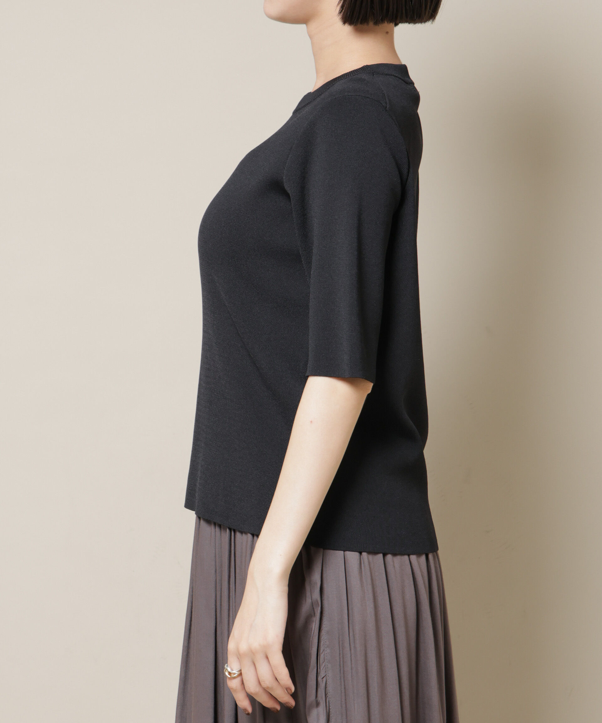 nano･universe「洗濯機洗い可UVカット接触冷感半袖ニット」|ニット・セーター|