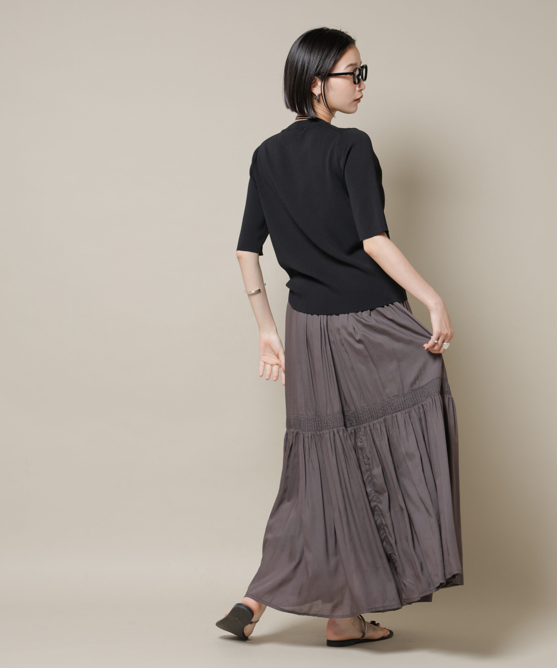 nano･universe「洗濯機洗い可UVカット接触冷感半袖ニット」|ニット・セーター|