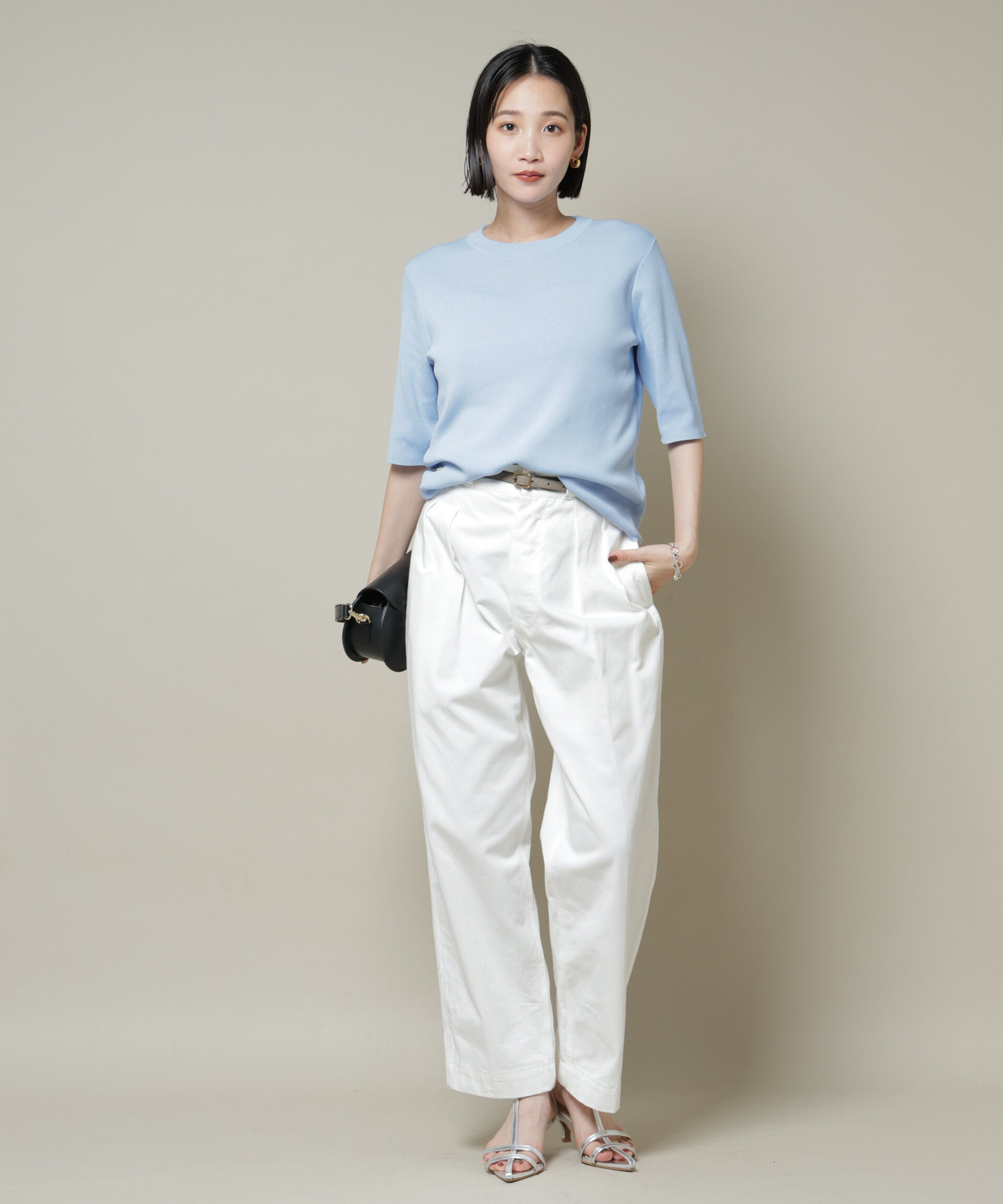 nano･universe「洗濯機洗い可UVカット接触冷感半袖ニット」|ニット・セーター|