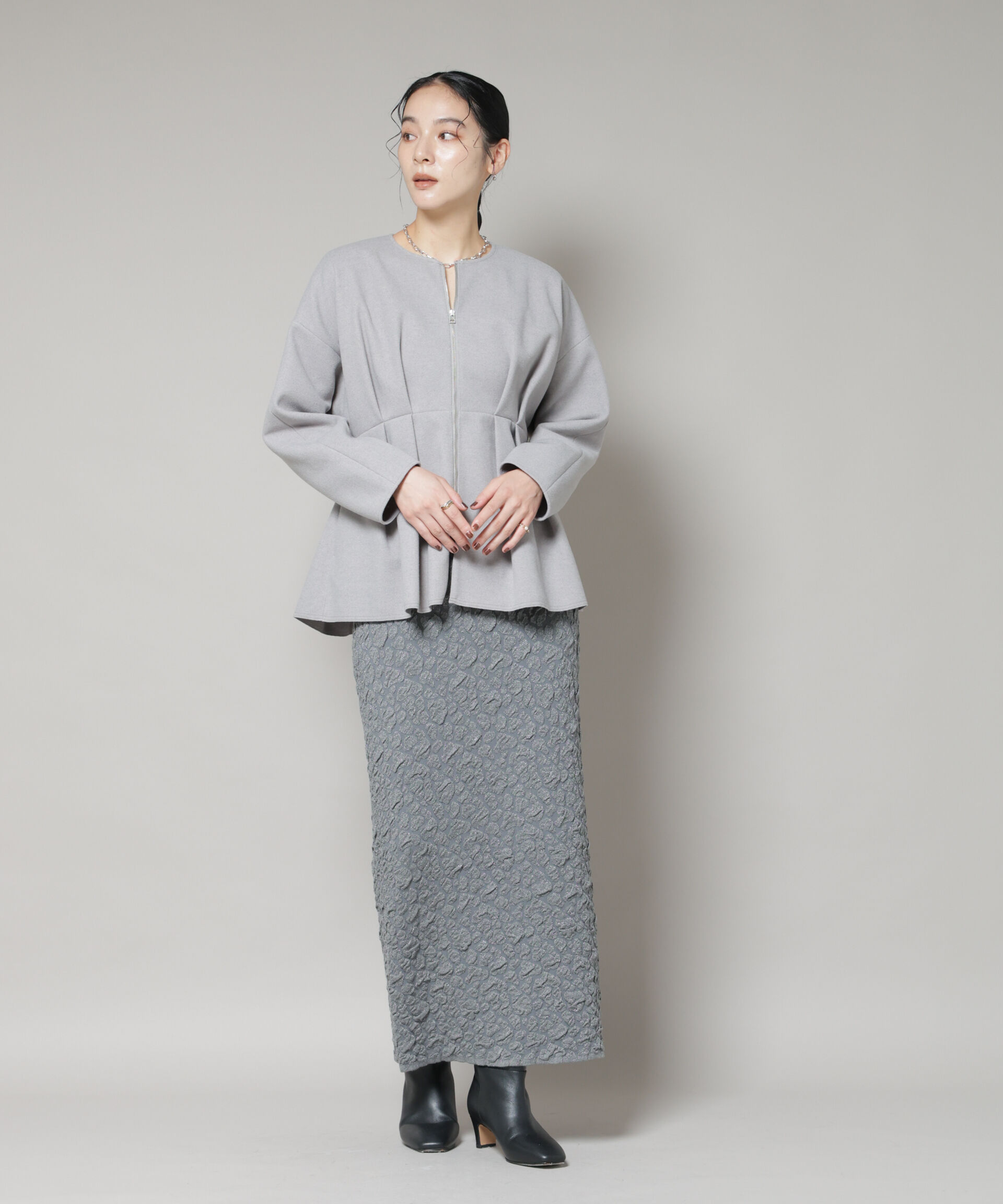 nano･universe「ニードルジャージーペプラムブルゾン」|ブルゾン・スタジャン|