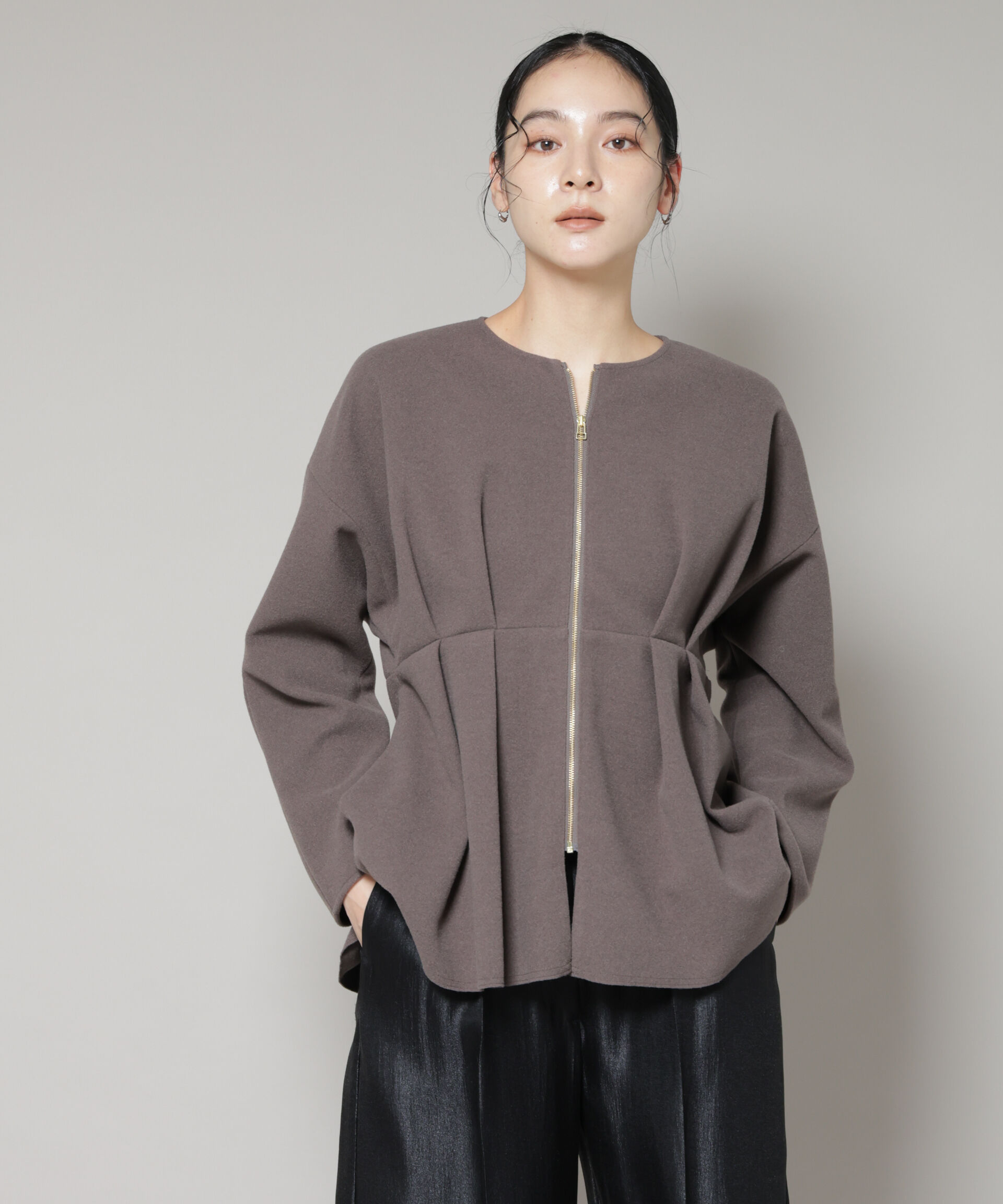 nano･universe「ニードルジャージーペプラムブルゾン」|ブルゾン・スタジャン|