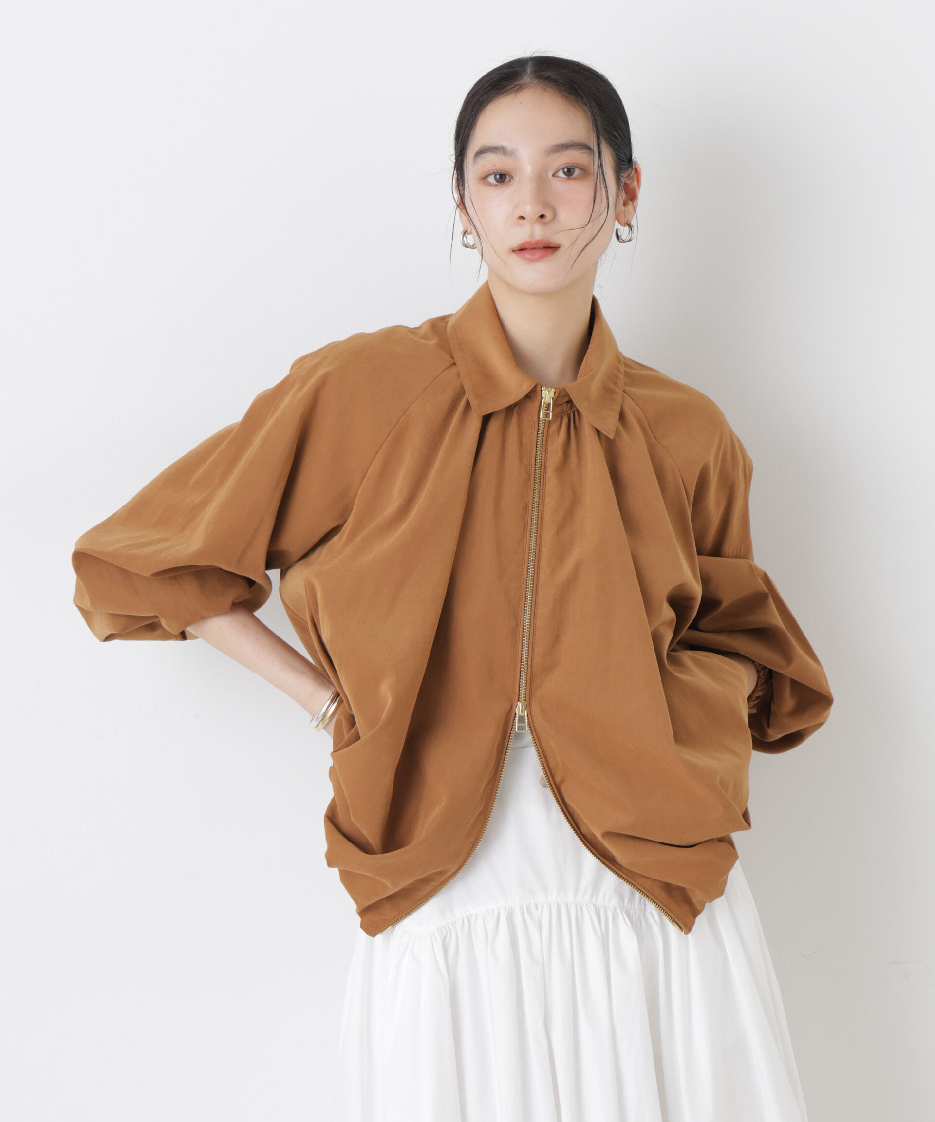 nano･universe「ライトスエードギャザーバルーンブルゾン」|ブルゾン・スタジャン|