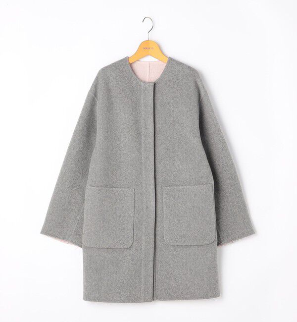 NOLLEY'S「バイカラーリバーコート」|ノーカラーコート|