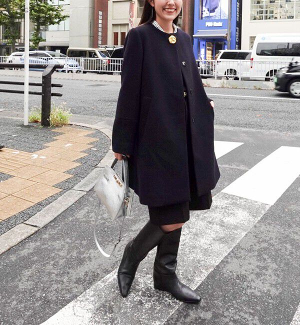 NOLLEY'S「ブローチ付きAラインノーカラーコート」|ノーカラーコート|