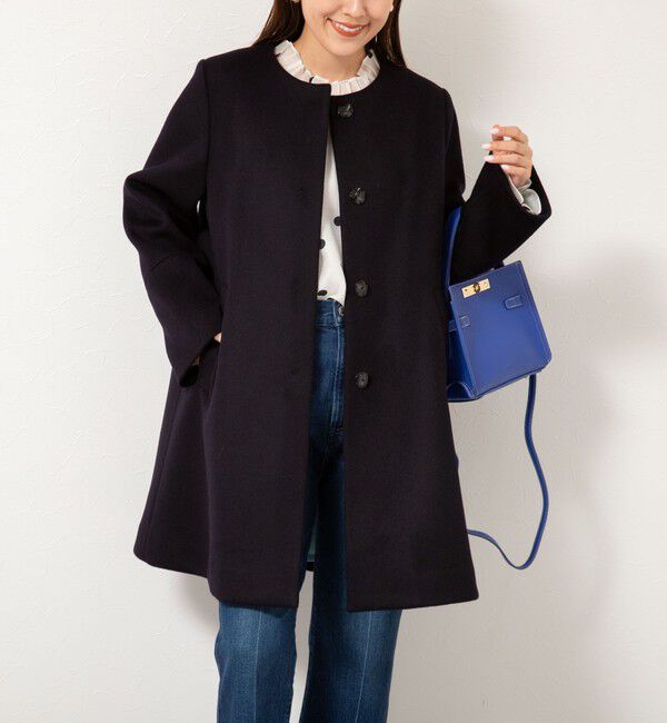 NOLLEY'S「ブローチ付きAラインノーカラーコート」|ノーカラーコート|