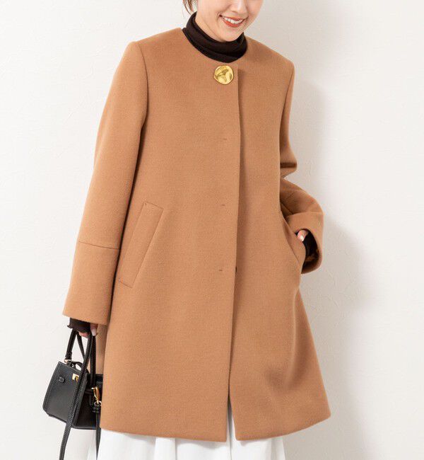 NOLLEY'S「ブローチ付きAラインノーカラーコート」|ノーカラーコート|
