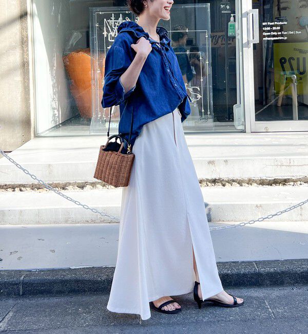 Rie Miller「【RM denim】フリルギャザーデニムブラウス」|シャツ・ブラウス|