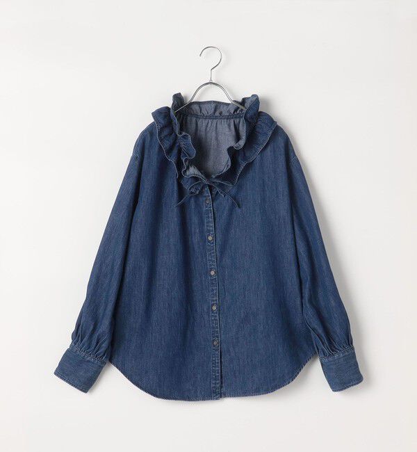 Rie Miller「【RM denim】フリルギャザーデニムブラウス」|シャツ・ブラウス|