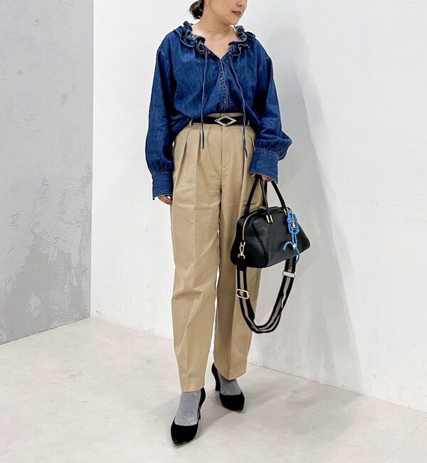 Rie Miller「【RM denim】フリルギャザーデニムブラウス」|シャツ・ブラウス|