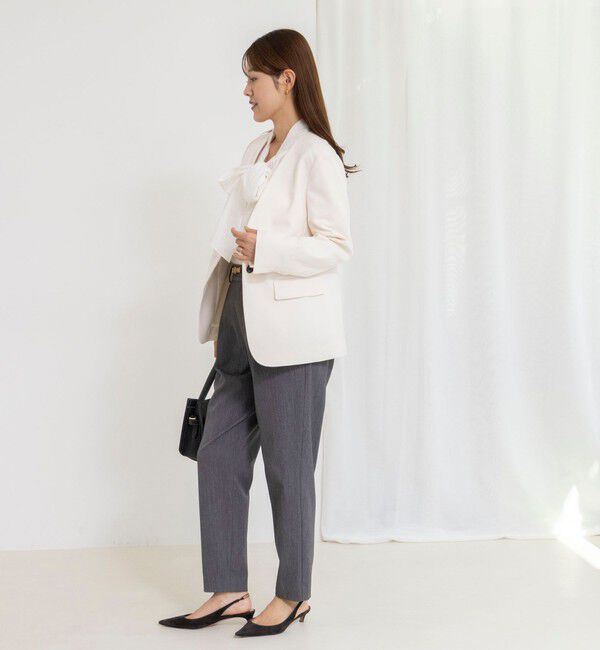 NOLLEY'S「《セットアップ対応》ウォッシャブルサージストレッチVネックジャケット」|ノーカラージャケット|