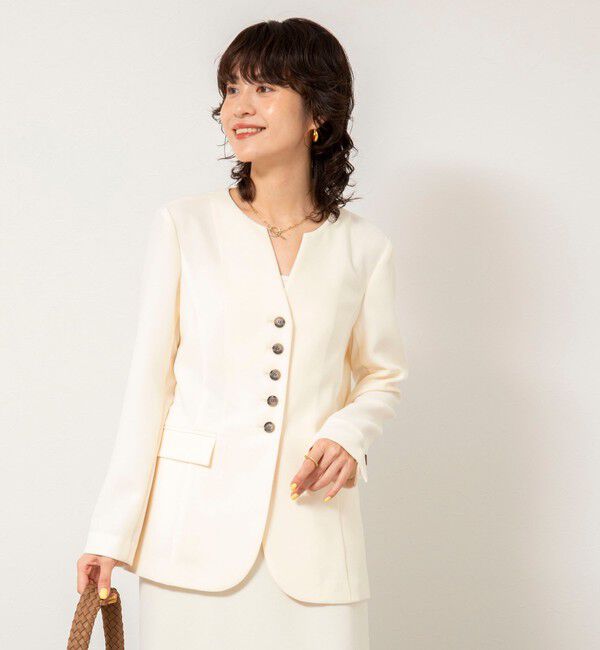 NOLLEY'S sophi「《セットアップ対応》ウォッシャブルバックサテンノーカラージャケット」|ノーカラージャケット|