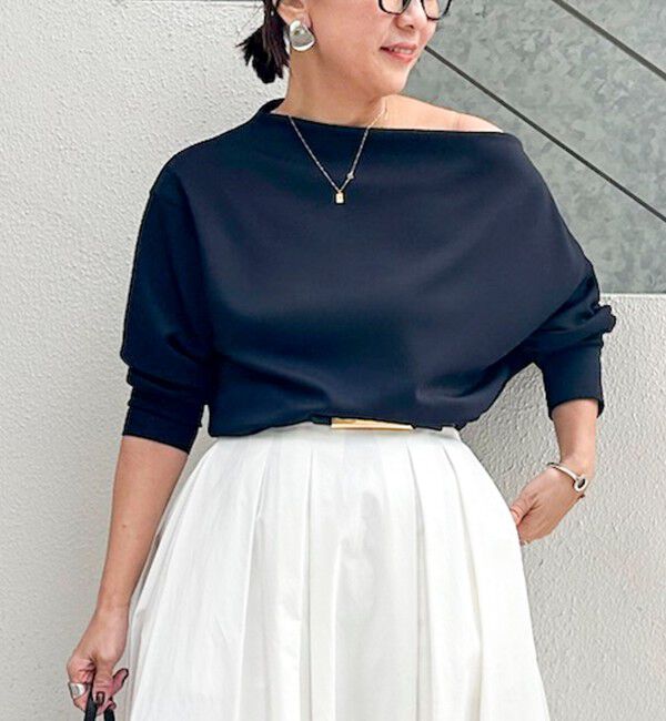 NOLLEY'S sophi「《セットアップ対応》ウォッシャブルボートネックライトダンボールプルオーバー」|Tシャツ・カットソー|ブラック