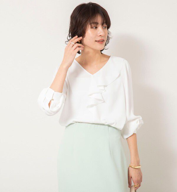 NOLLEY'S sophi「ウォッシャブルサテンアシンメトリーラッフルブラウス」|シャツ・ブラウス|