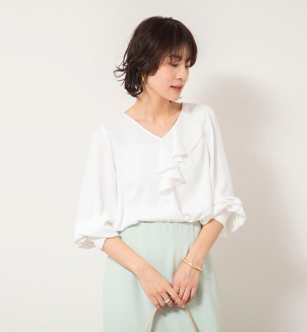 NOLLEY'S sophi「ウォッシャブルサテンアシンメトリーラッフルブラウス」|シャツ・ブラウス|