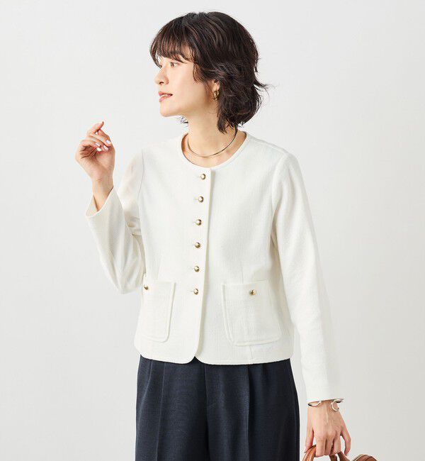 NOLLEY'S sophi「ウォッシャブルラッセルリングカーデジャケット」|ノーカラージャケット|