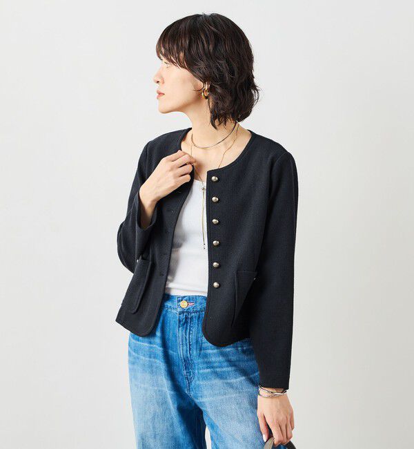 NOLLEY'S sophi「ウォッシャブルラッセルリングカーデジャケット」|ノーカラージャケット|