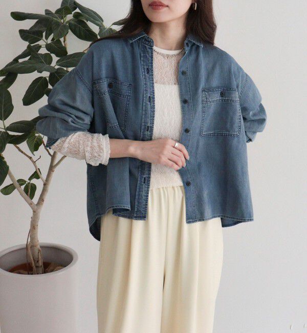 fredy emue「シアーデニムクロップドシャツ」|シャツ・ブラウス|ネイビー