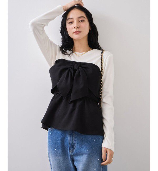 VIS「美easyウーリッシュリボンビスチェドッキングカットソープルオーバー/セットアップ対応・イージーケア」|Tシャツ・カットソー|