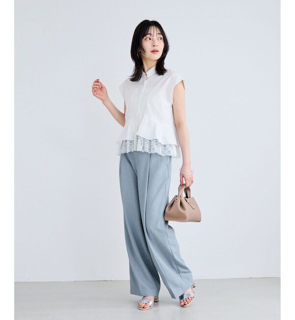 VIS「美easyリネンライクワイドパンツ/イージーケア・接触冷感・セットアップ対応」|チノ|